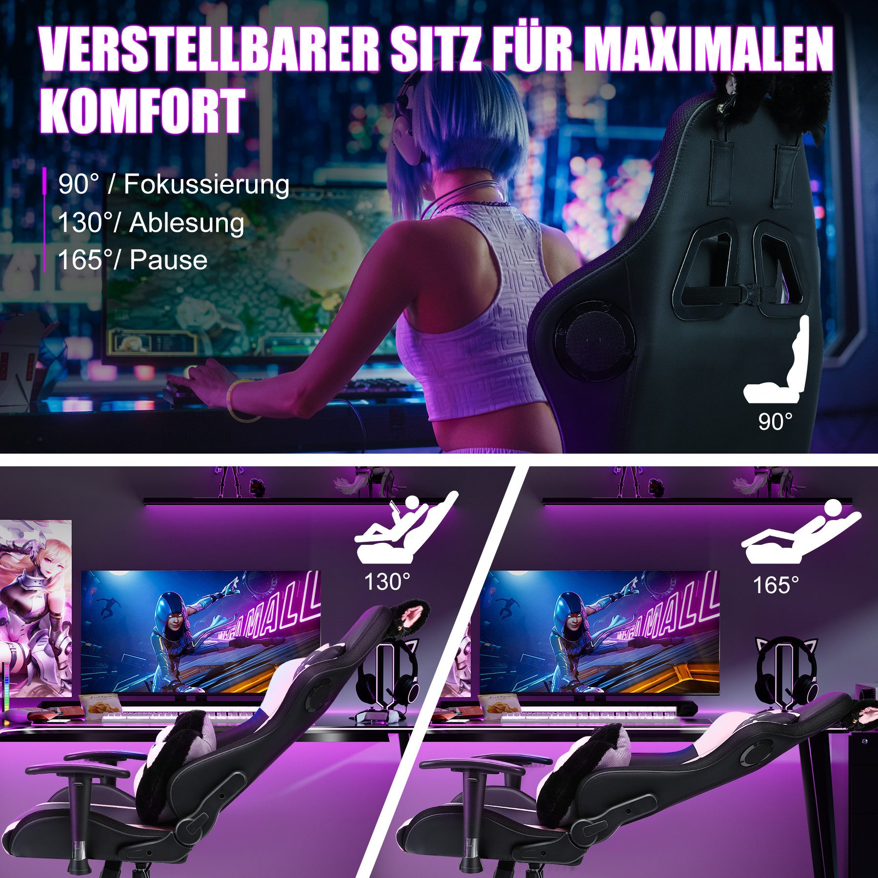 HomeMiYN Gaming Chair Gaming Stuhl Lautsprechern LED-Leuchten ergonomischer günstig online kaufen