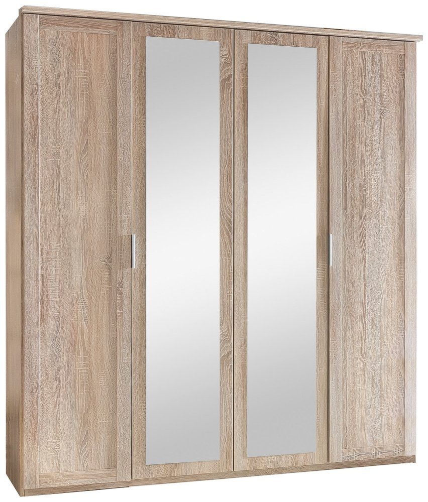 Stylefy Drehtürenschrank Clara (Kleiderschrank, Mehrzweckschrank) 4-türig, aus Holzwerkstoff, mit Spiegel, Modern Design, viel Stauraum, variabel stellbar Sonoma Eiche Optik
