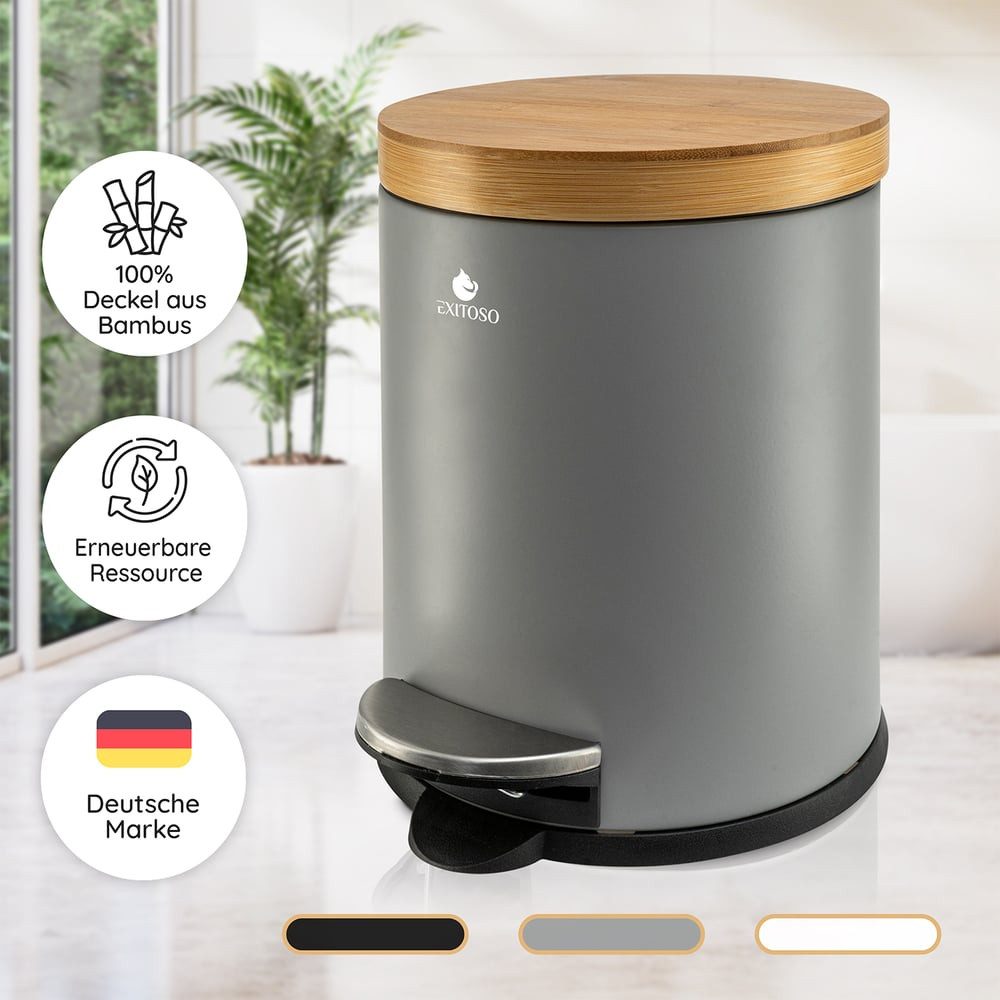 Exitoso Mülleimer 5 L leicht entleerbar Bambus, Kosmetikeimer WC-Eimer Tretmülleimer klein, mit Softclose-Funktion – Bild 3 von 5