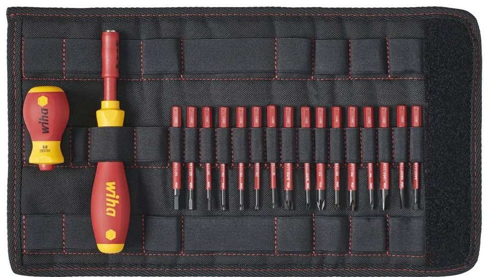 Wiha Bit-Schraubendreher slimVario® (41231), inkl. 19-tlg. Bit Set gemischt  und Falttasche