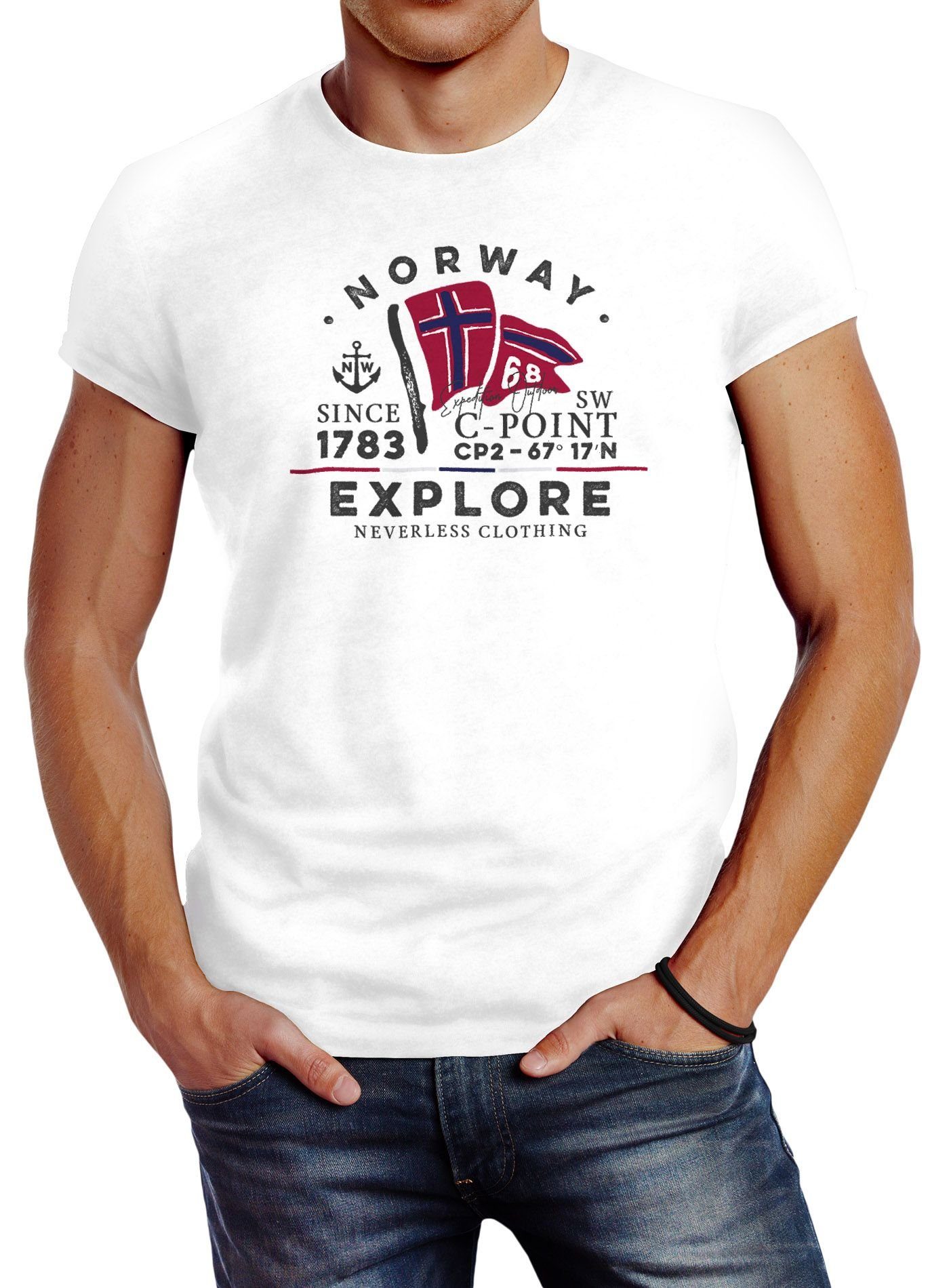 Neverless Print-Shirt Herren T-Shirt Norway Explore norwegische Flagge Norwegen Neverless® mit Print
