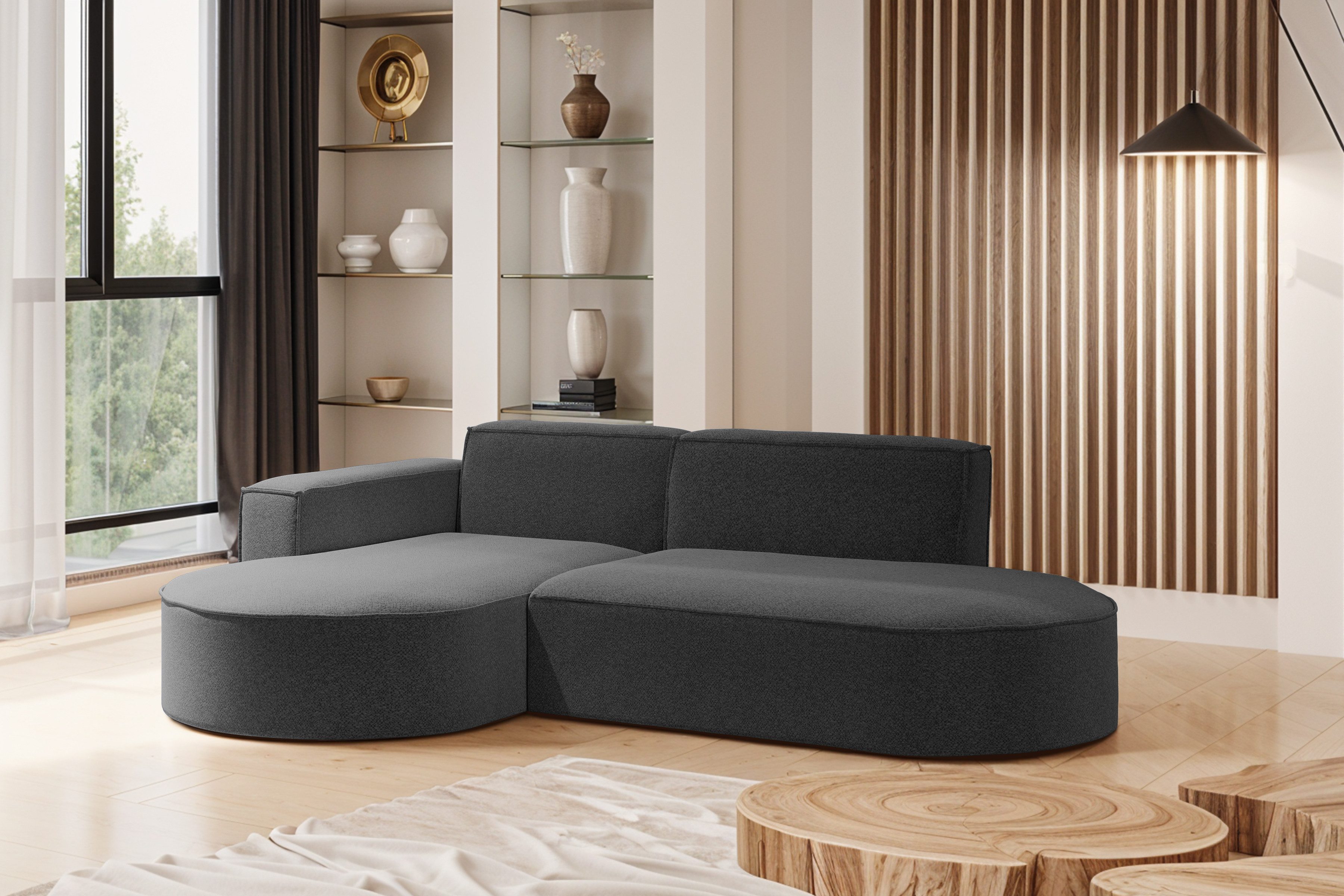 Kaiser Möbel Ecksofa Modernes L-förmiges Modena Studio stoff Raven, Komfortables, elegantes Design, links/rechts