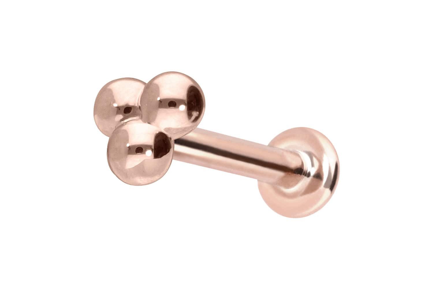 Piercing-Set 14 Karat Gold Labret mit Innengewinde 3 KUGELN
