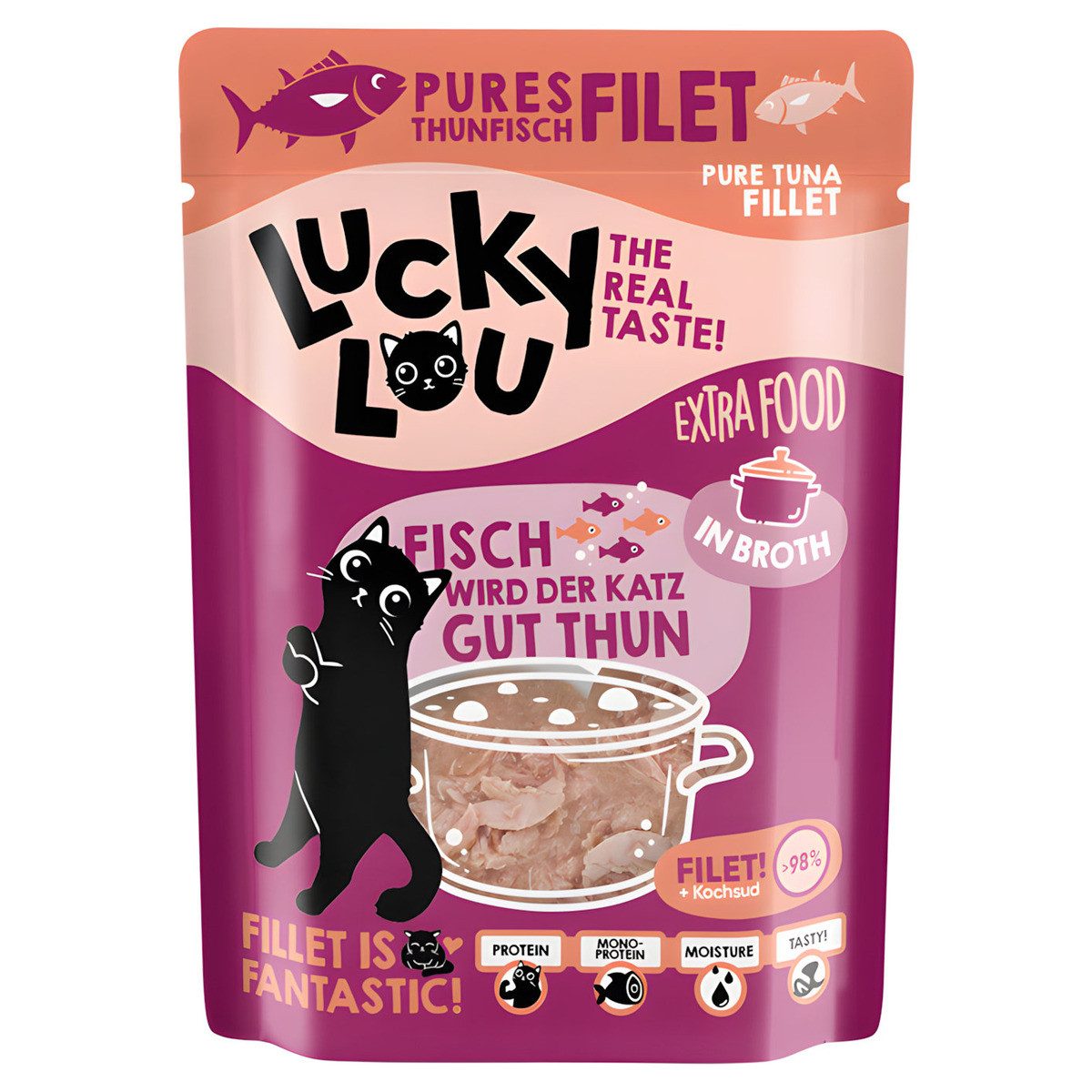 Lucky Lou Extra Food Thunfischfilet in Sud 70 g, Nassfutter für: Katze