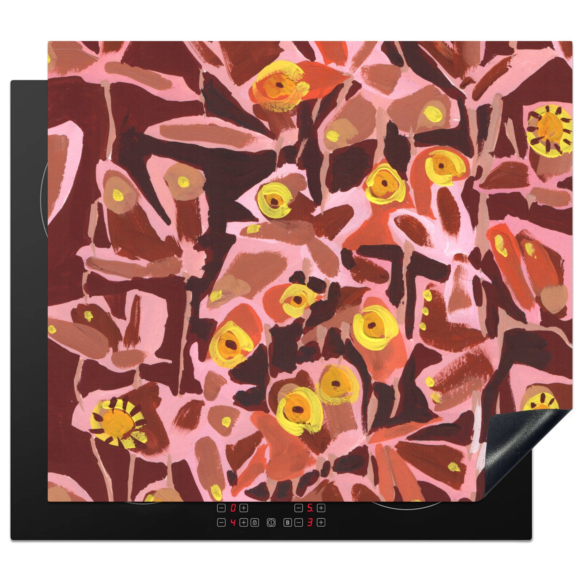 MuchoWow Herdblende-/Abdeckplatte Braun - Retro - Schmetterlinge - Tiere - Hippie, Vinyl, (1 tlg), 60x52 cm, Mobile Arbeitsfläche nutzbar, Ceranfeldabdeckung
