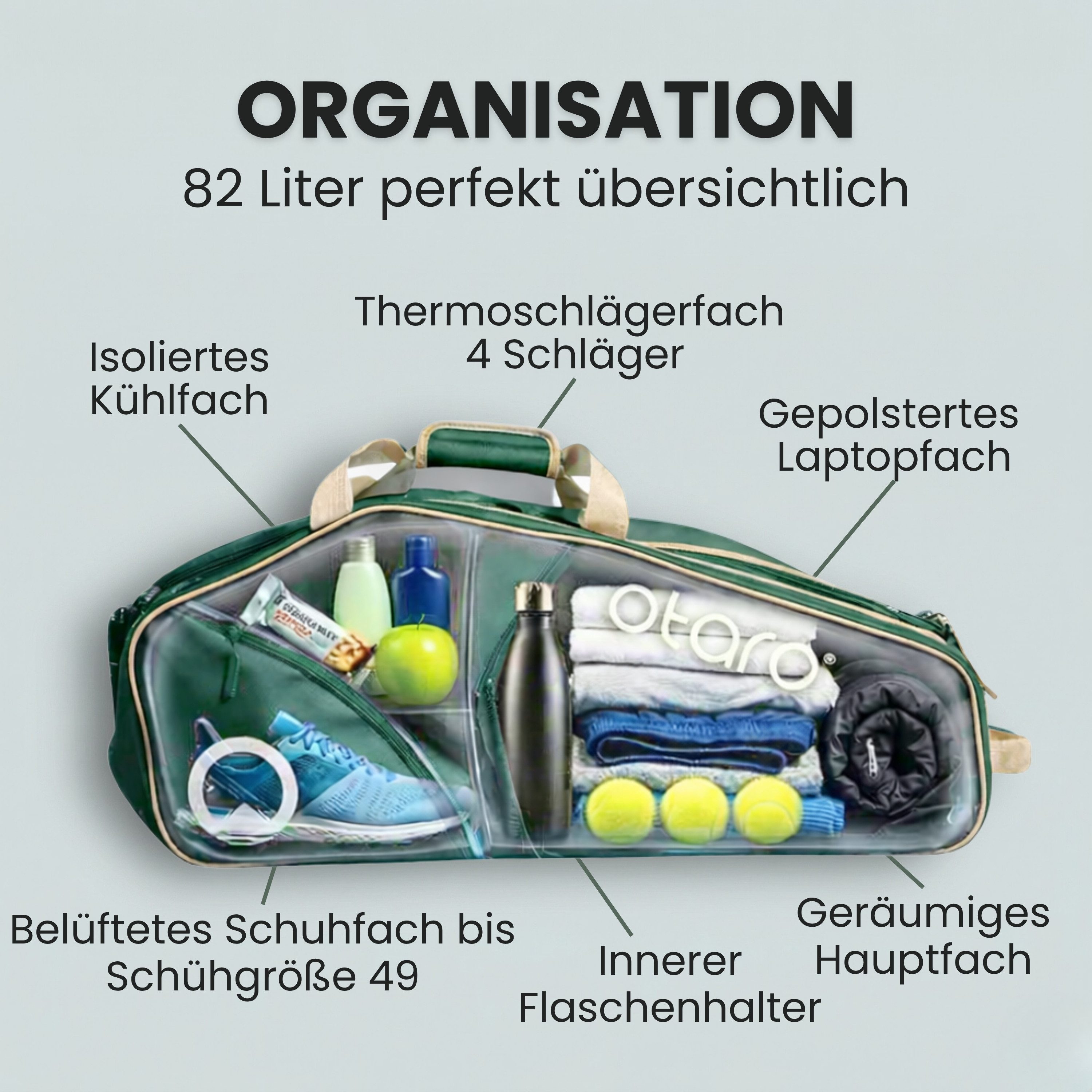 Otaro Tennistasche Tennistasche Racquet Bag, 82 Liter