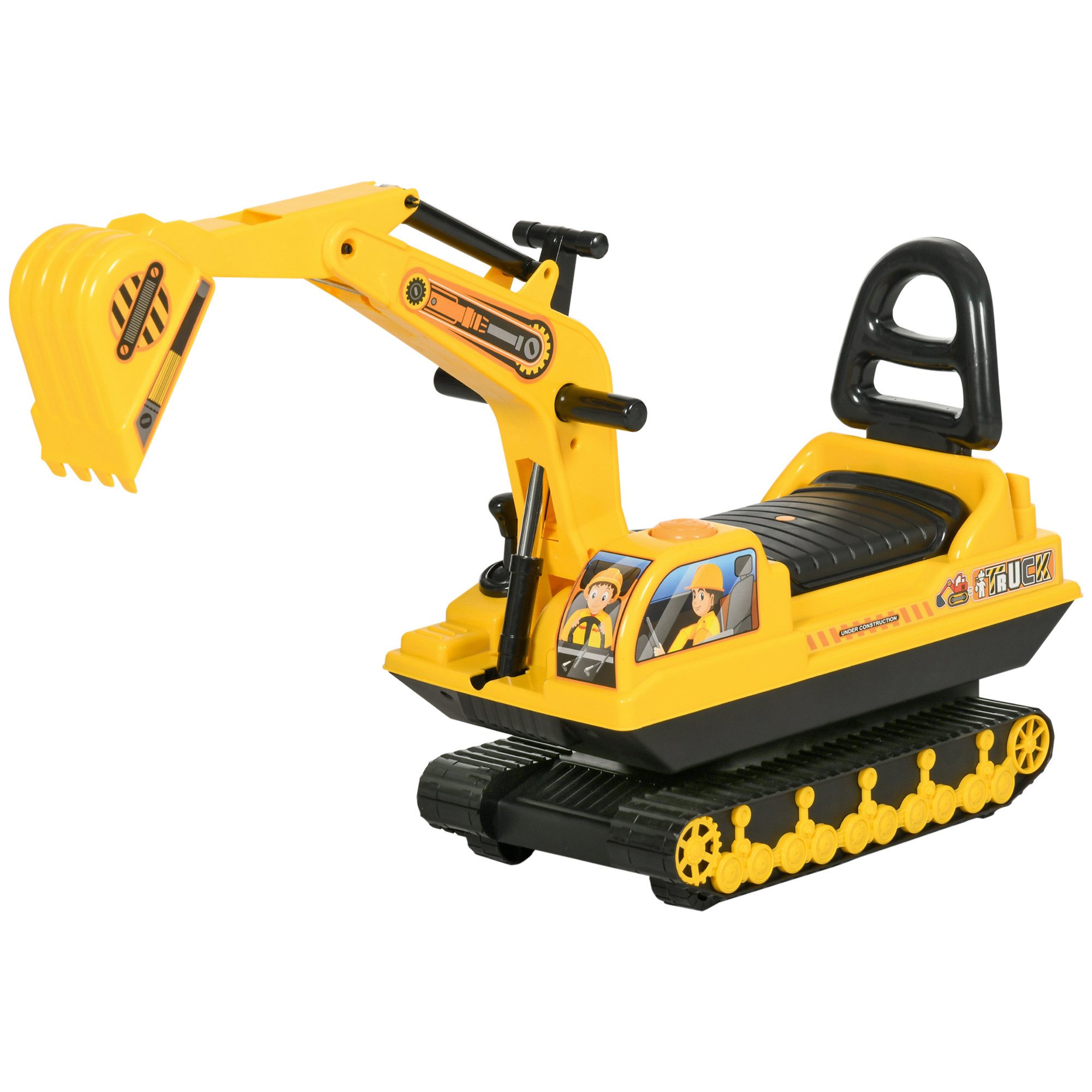 ibettertec Tretfahrzeug Kinder Elektro-Bagger Tretfahrzeug, 18-48 Monate, Kippmulde drehbar, Hupe, Staufach, Schiebegriff, gelb, EN71