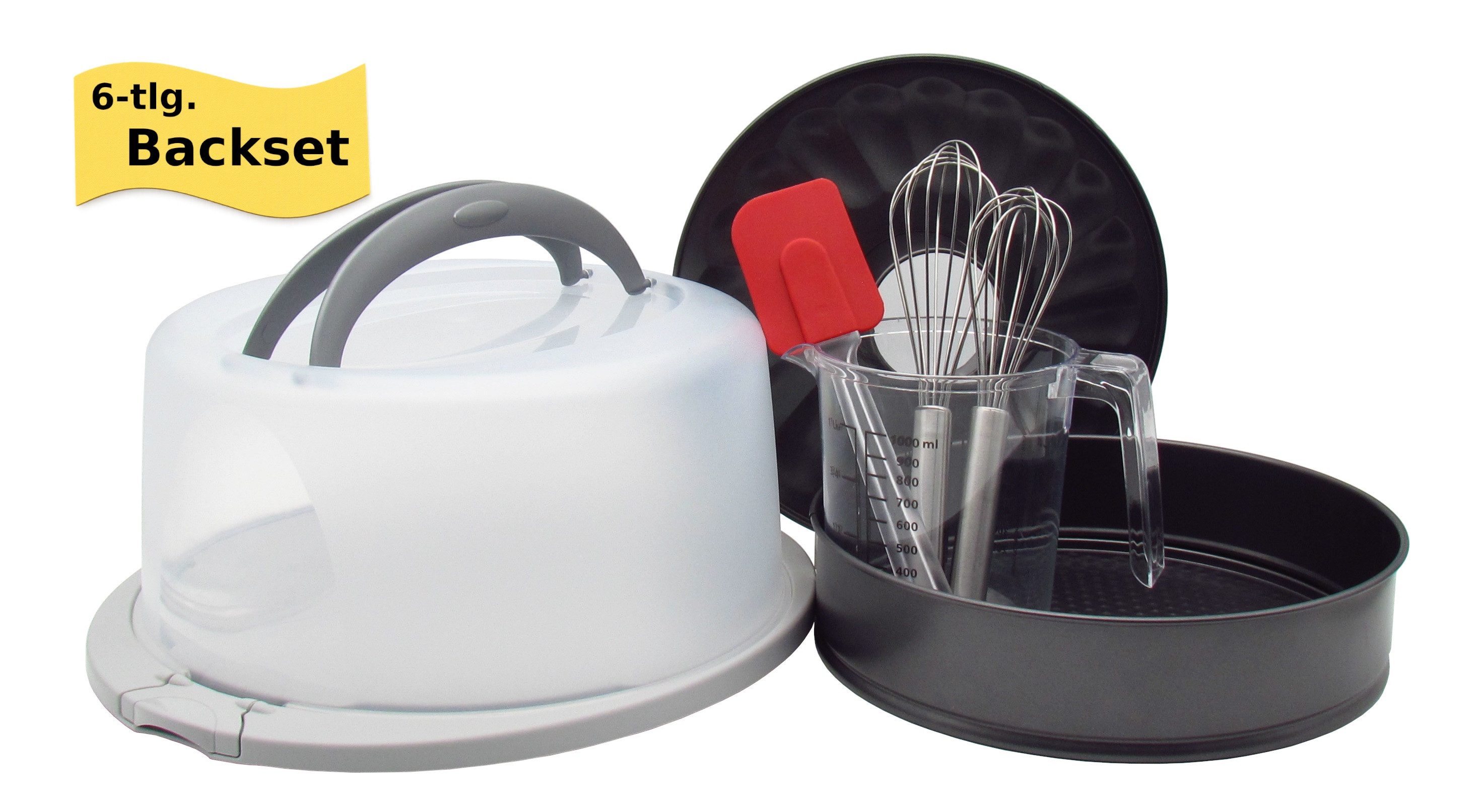 steinwohn Back-Set 6-teilig inkl. Springform Ø 28cm - ideales Set für Backbegeisterte, (Springform Ø 28cm, Kuchenplatte, Messbecher, Teigschaber, Schneebesen), alle Teile sind spülmschinengeeignet