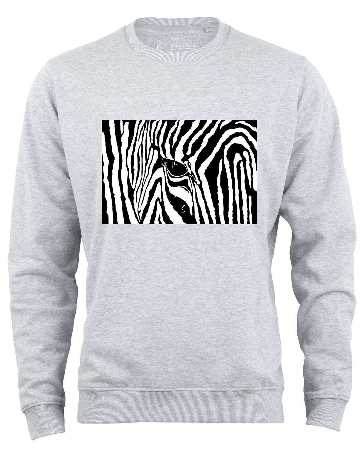 Cotton Prime® Sweatshirt Black & White Zebra Eye mit weichem Innenfleece Grau-Melange