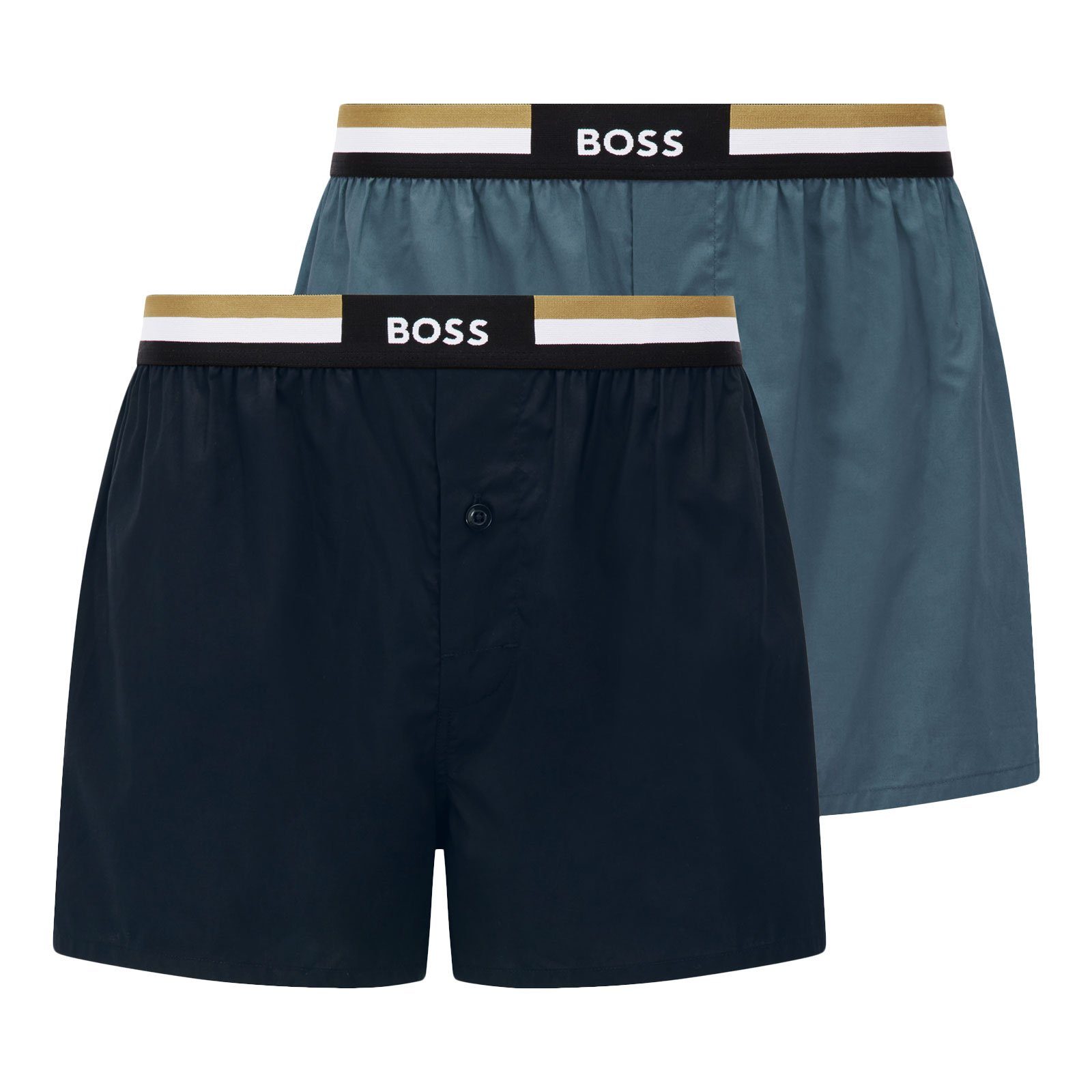 2er Shorts (2-St., EW gestreiftem / blue Webboxer mit navy Boxer 438 Webgummibund Set) BOSS
