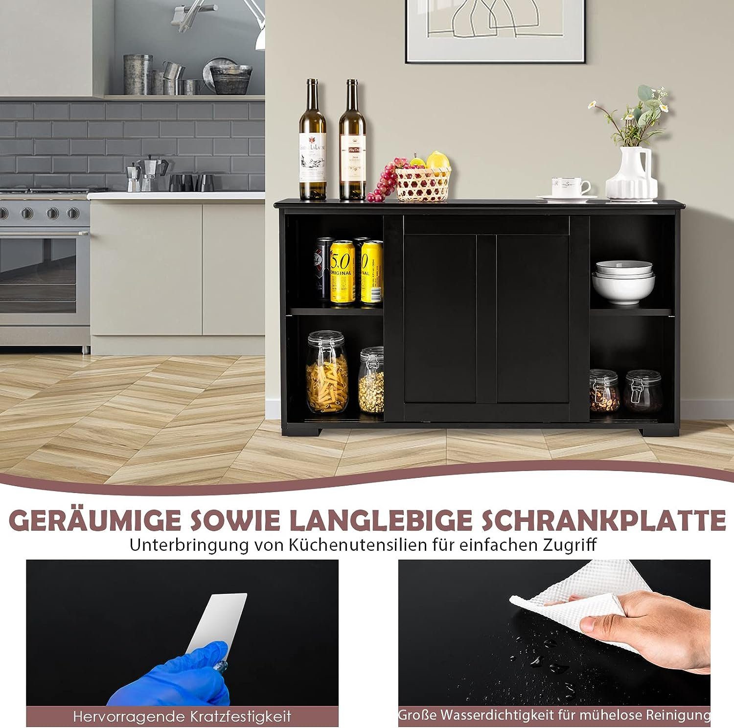 KOMFOTTEU Sideboard Küchenschrank Wohnzimmerregel, Unterschrank mit Schiebtüren