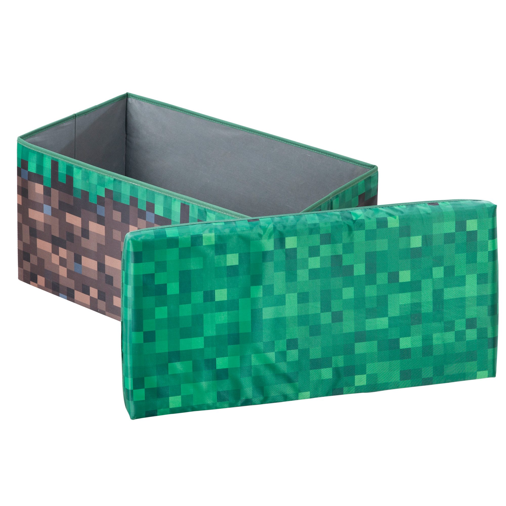 Minecraft Aufbewahrungsbox & Sitzbox - in Minecraft Gras-Block Design - Perfektes für Fans, Sitztruhe aus robustem Canvas - 60 cm breit