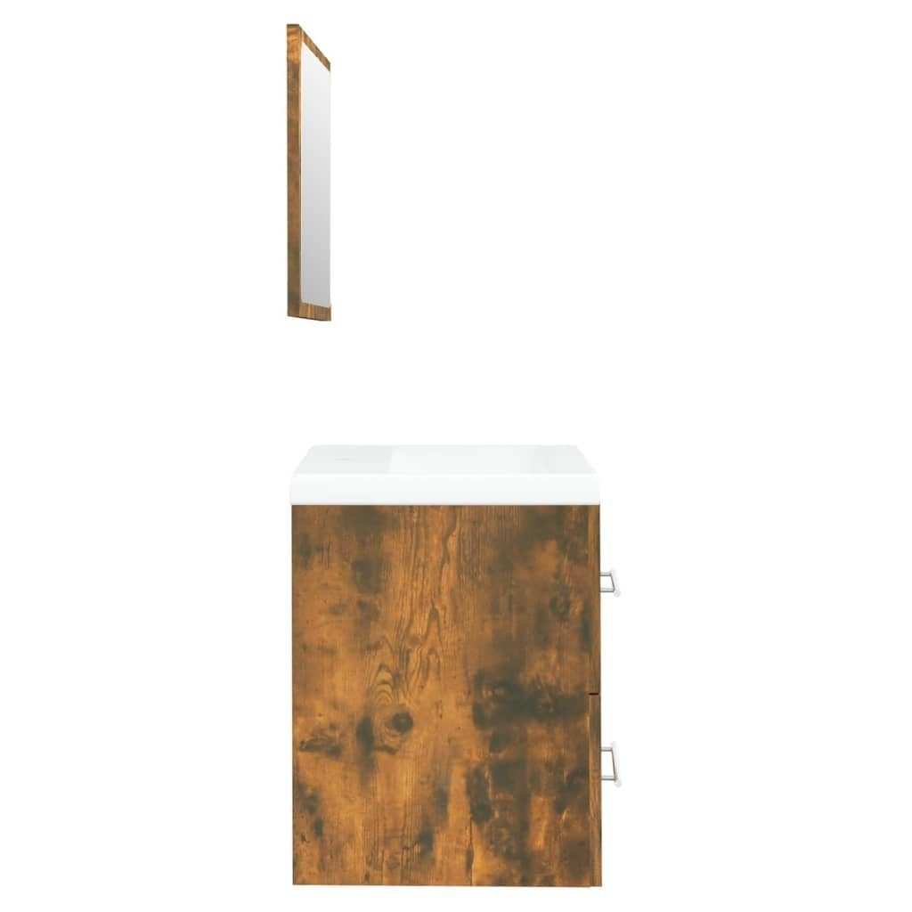 Waschbeckenschrank vidaXL (2-St) Badezimmerspiegelschrank Einbaubecken mit Räuchereiche Holzwerkstoff