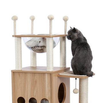 PAWZ Road Kratzbaum hölzern Katzenbaum, luxuriös Kratzbaum groß,130cm, Beige