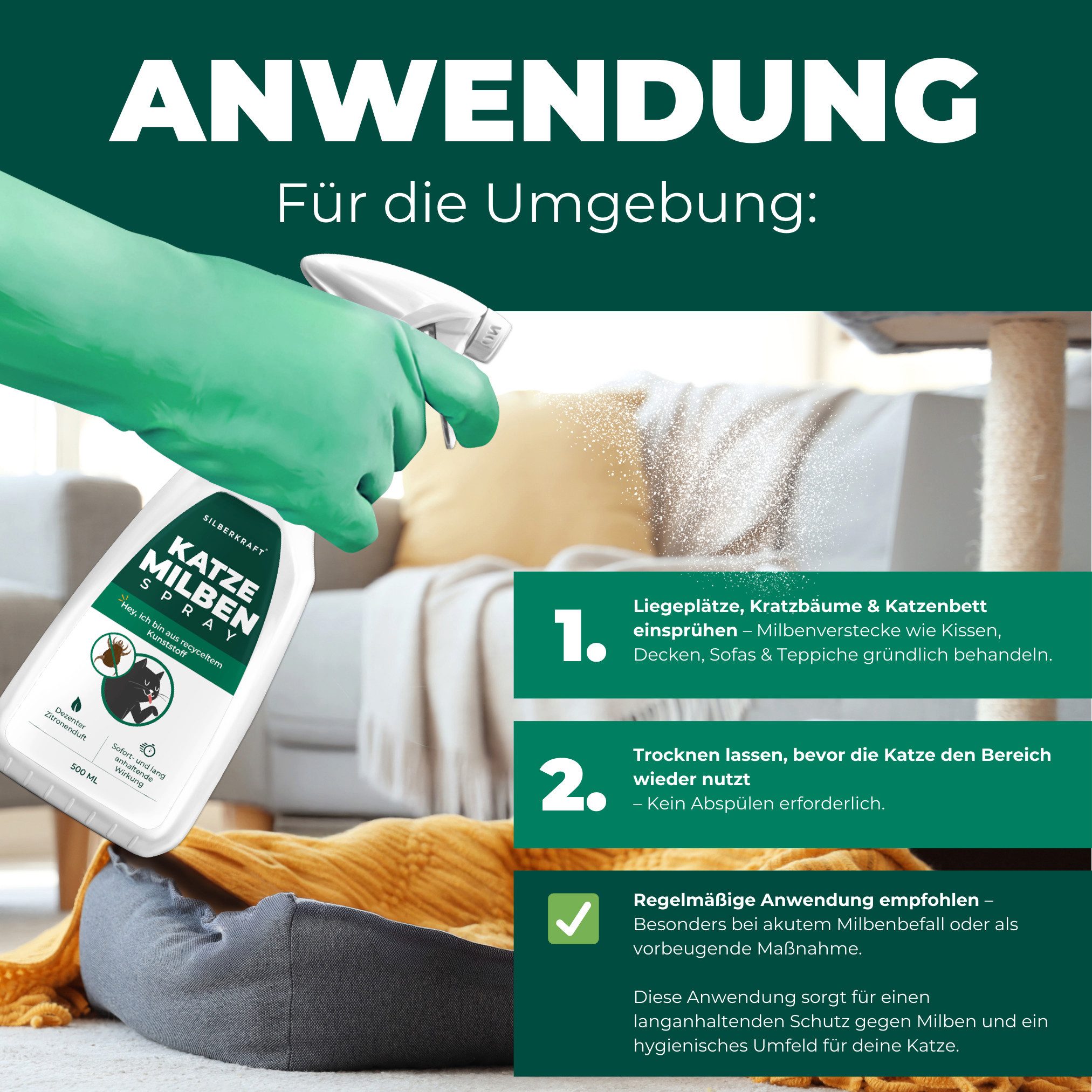 Silberkraft Insektenspray Silberkraft Milbenspray Katzen, gegen Grabmilben & Herbstgrasmilben, 500 ml, 1-St., Anti-Milben-Mittel für Katzenfell, Schlafplätze un – Bild 4 von 5