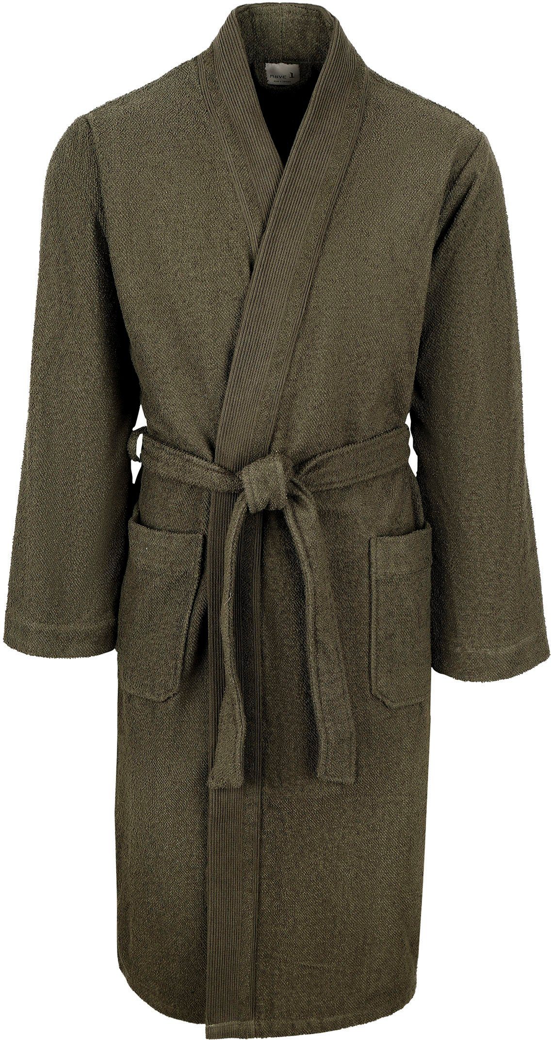 sea Kimono Kimono-Kragen, Gürtel, grass Langform, Wellbeing, in Uni Möve modernem Walkfrottier,