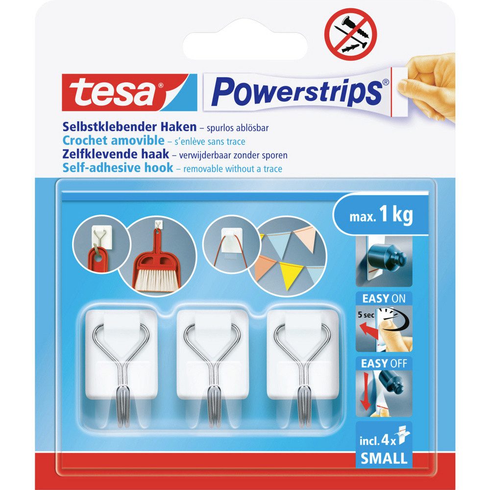 tesa Klebehaken tesa Powerstrips Small Klebehaken 3er Weiß, Edelstahl Inhalt: 3 St., (Powerstrips Small)