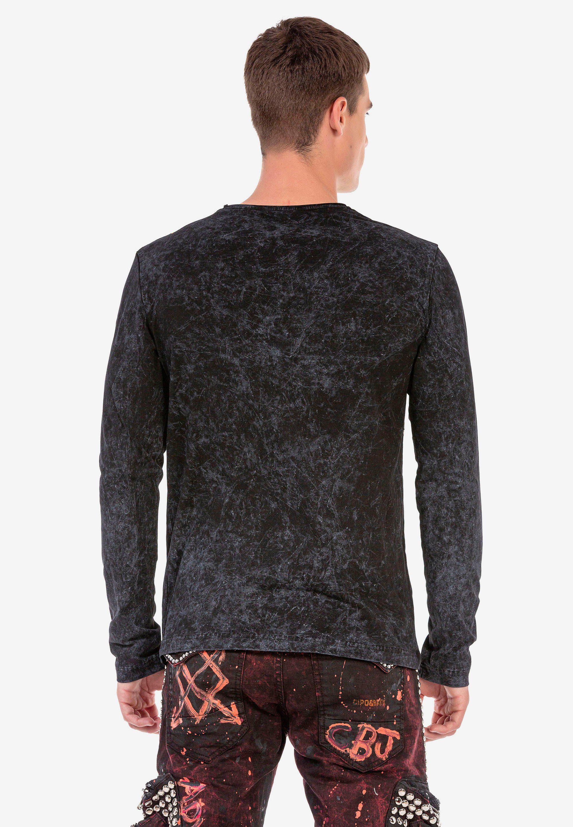 Langarmshirt schwarz mit Baxx Cipo Frontprint trendigem &
