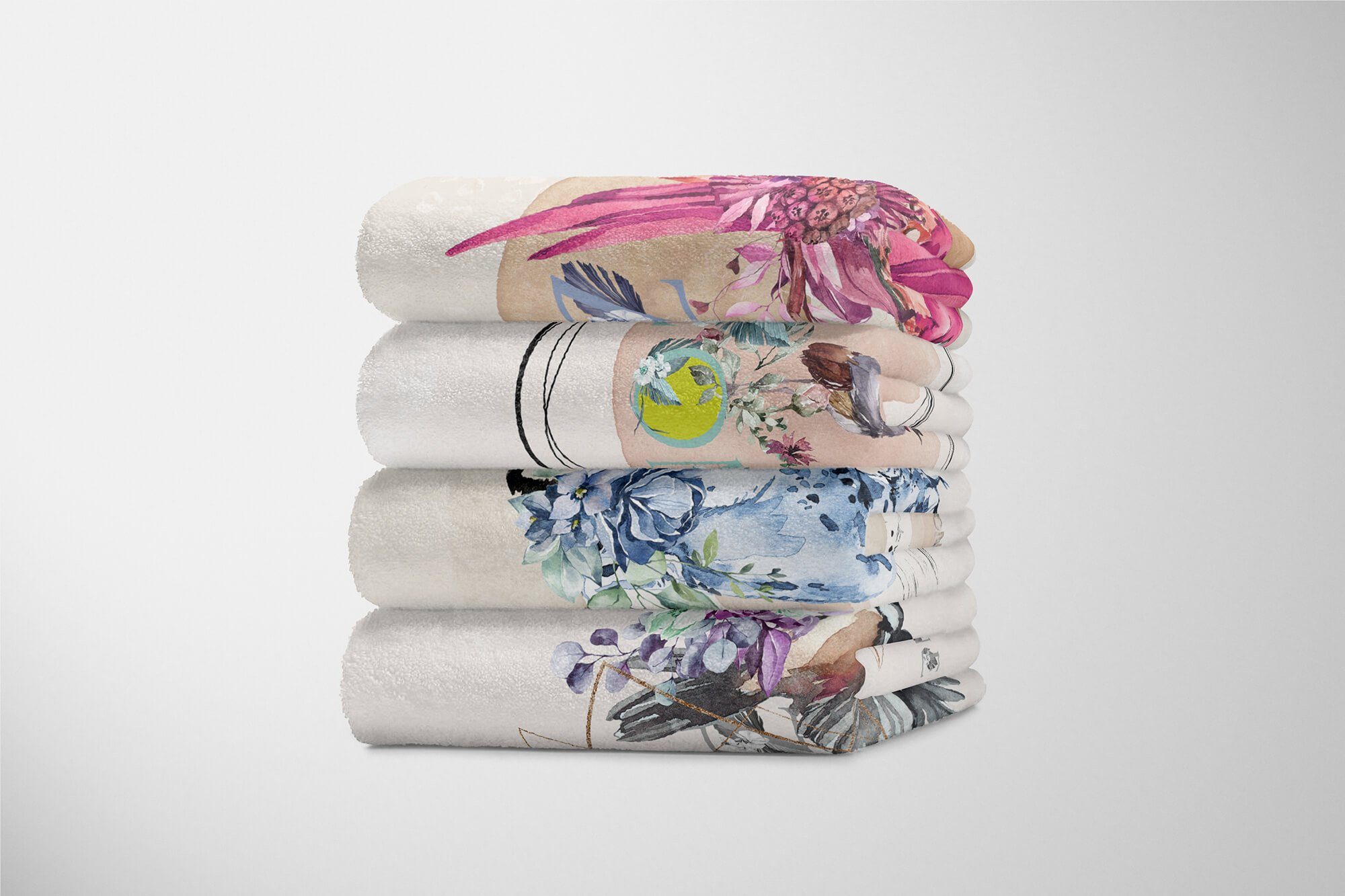 Sinus Art Handtücher Strandhandtuch Lux Baumwolle-Polyester-Mix Kuscheldecke Saunatuch Handtuch (1-St), Blumen, Wasserfarben Handtuch