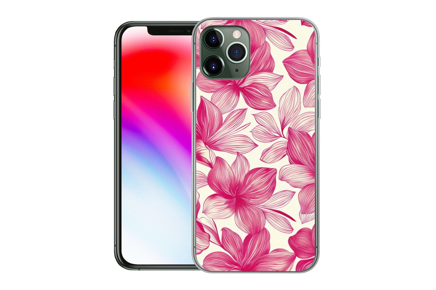 MuchoWow Handyhülle für Apple iPhone 11 Pro Blumen - Muster - Rosa - Weiß, Smartphone-Bumper, Print, Handy Schutzhülle Dünn