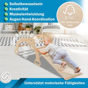 Schwanfeld Klettergerüst 4in1 Kletterbogen mit Rutsche & Kletterbogen [HÖHENVERSTELLBAR], (inkl. multifunktions Rampe - Sicheres Klettergerüst Indoor ab 1 Jahr - Pikler Dreieck für motorische Fähigkeiten)