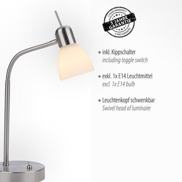 LeuchtenDirekt LED Tischleuchte LED Tischleuchte KARO, 1xE14/40W, Wohnzimmertisch, Bürotisch, Schreibtisch, Glasschirm