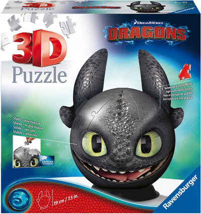 Ravensburger Puzzleball Dragons 3 - Ohnezahn mit Ohren, 72 Puzzleteile, Made in Europe, FSC® - schützt Wald - weltweit