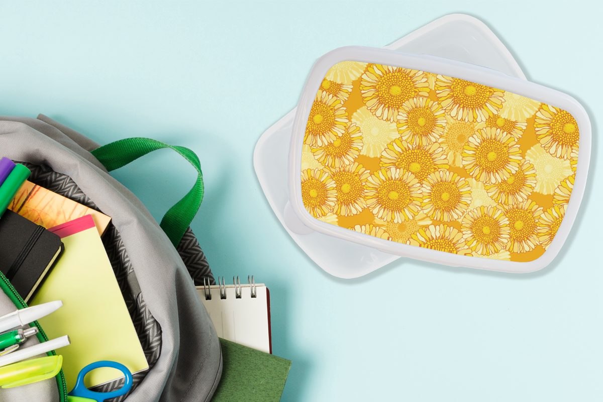 MuchoWow Lunchbox Sonnenblume Blumen, Jungs Brotdose, und für Sommer - für Mädchen Kunststoff, Brotbox (2-tlg), Erwachsene, - Kinder Muster und weiß 