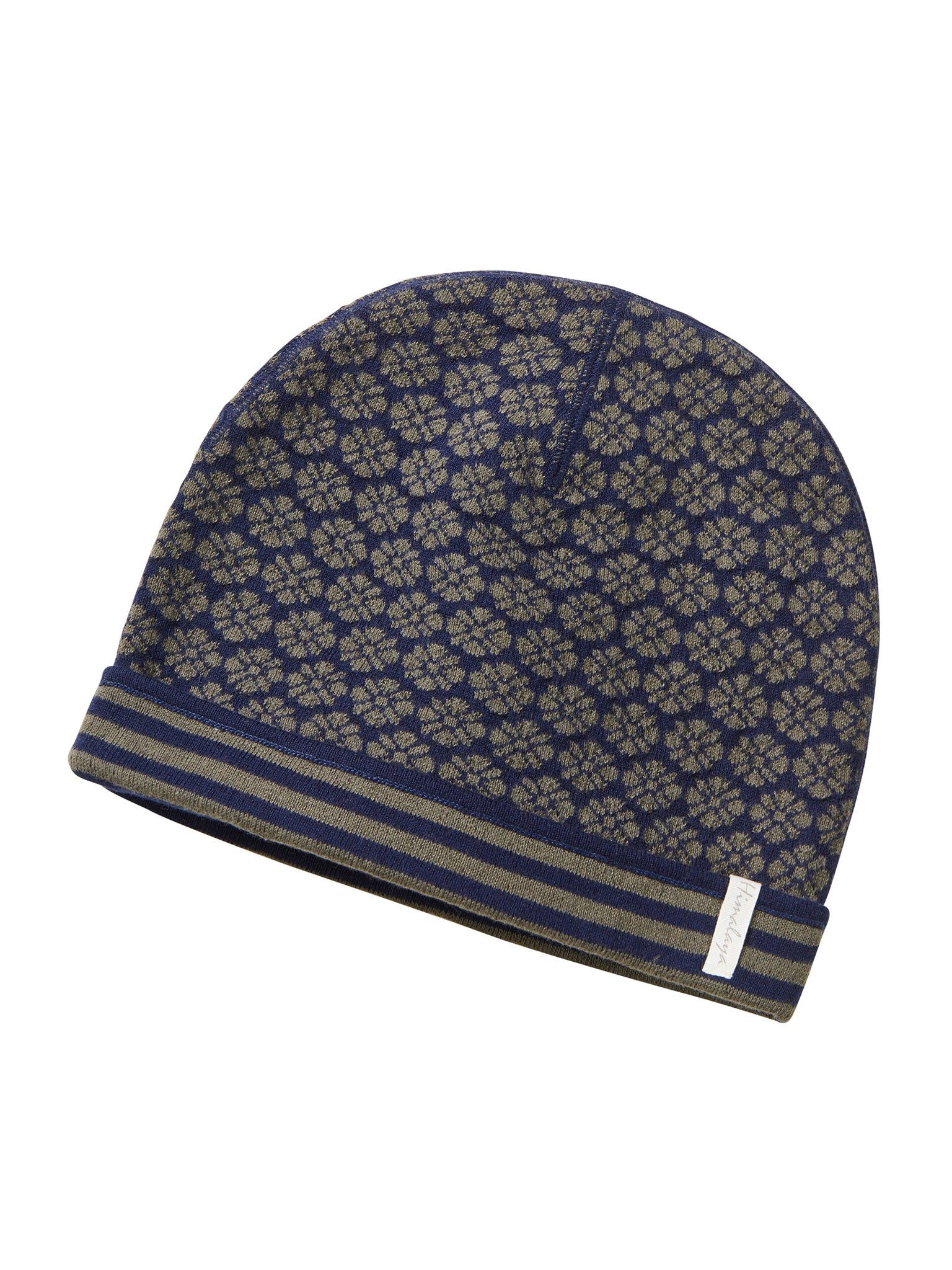 Himalaya Clothing Strickmütze Damen Unisex Mütze GOTS Bio-Baumwolle mit Jacquardmuster Elastische Beanie mit kontrastfarbigem Umschlag und weichem Strick