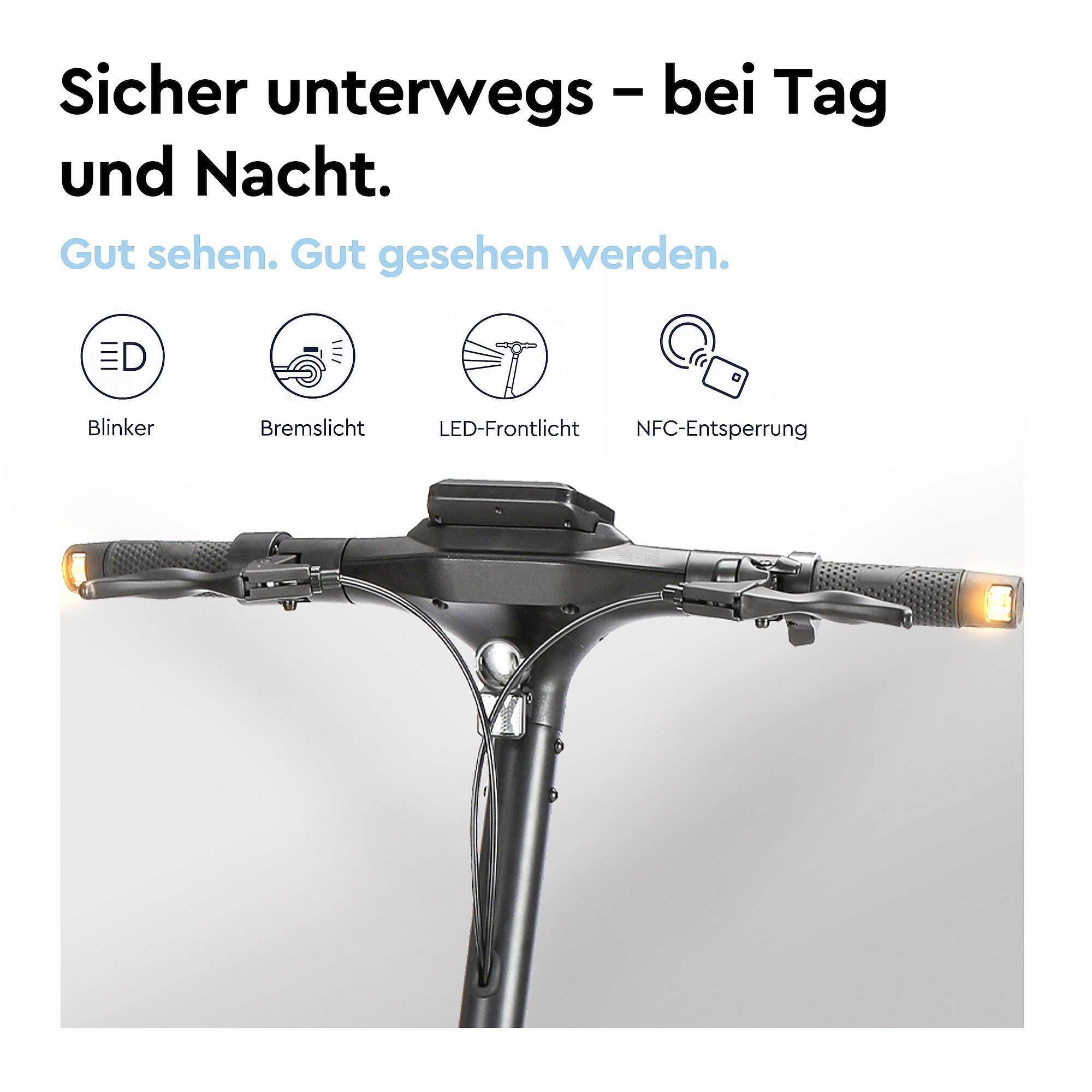 Valden E-Scooter GT mit Straßenzulassung 500 W 60 km Blinker pannensicher NFC Lock, 500 W, 20 km/h, 1000W Spitzenleistung, Vollfederung, 140 kg Tragkraft – Bild 4 von 5