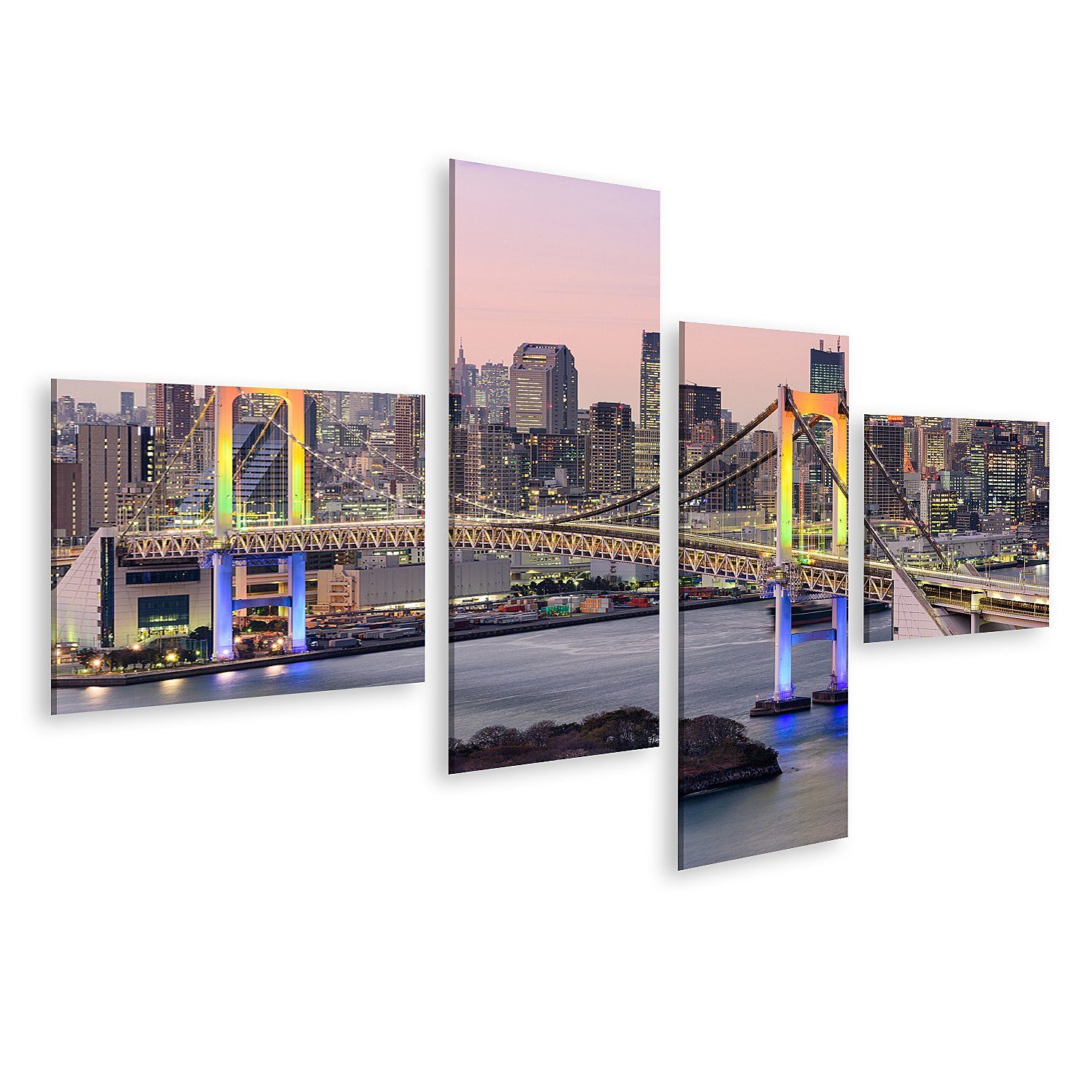Leinwandbild Bild auf Leinwand Tokyo Japan Skyline mit Regenbogenbrücke und Tokyo T