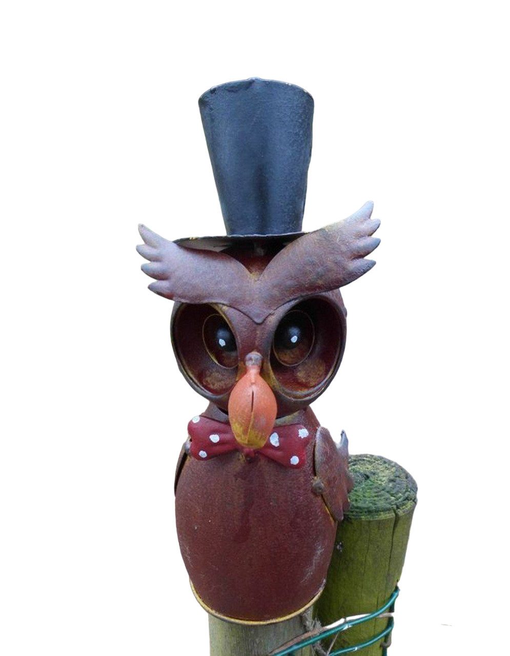 Dekofigur Zaunfigur Zaunhocker Gartendeko Eule mit Zylinder u. Fliege 20 cm