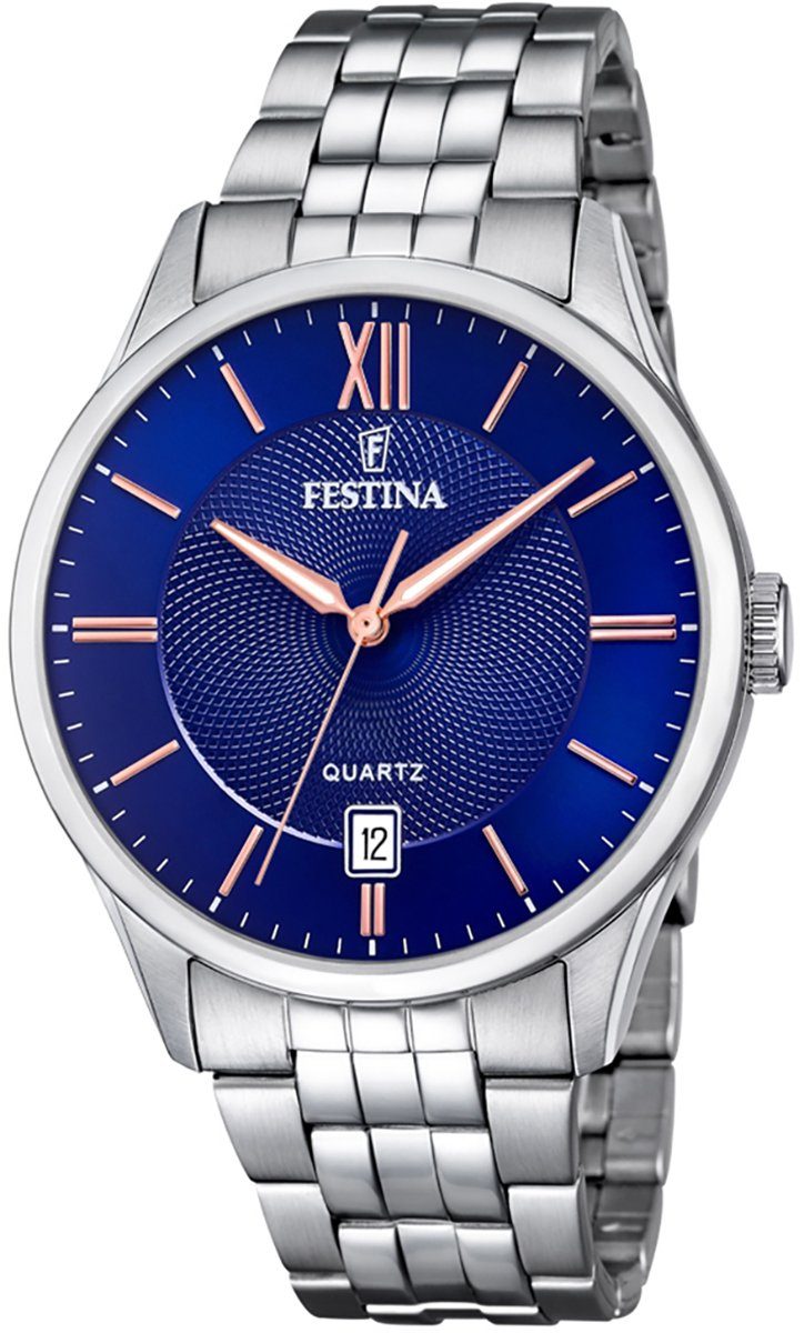 Festina Quarzuhr Festina Herren Uhr F20425/5 Edelstahl, Herren Armbanduhr rund, Edelstahlarmband silber