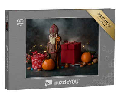 puzzleYOU Puzzle Nikolaus-Schokolade mit Geschenken und Süßigkeiten, 48 Puzzleteile, puzzleYOU-Kollektionen Weihnachten