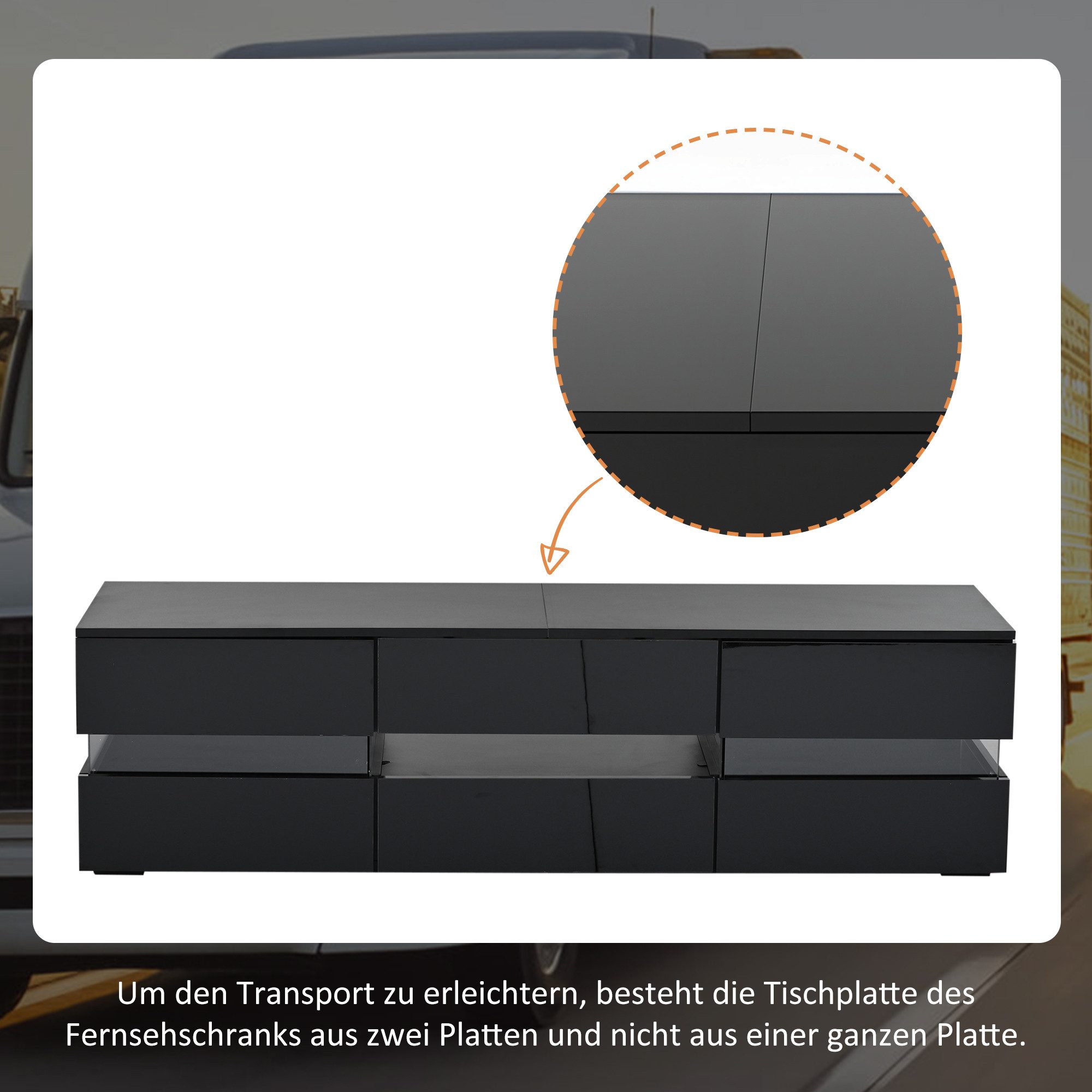 Merax Lowboard Hochglanz mit LED-Beleuchtung & Push-to-Open (für Fernseher bis 70 Zoll, 1 St), TV-Schrank mit 2 Türen, 1 Schublade & Acrylglaseinsatz, 160x39x45 – Bild 4 von 5