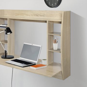 ML-DESIGN Schreibtisch Wandschreibtisch mit 6 Fächer aus Holz kratzfest Hängeschreibtisch, Bürotisch Sonoma aus Holz-MDF wasserdicht 110x75x48cm Computertisch