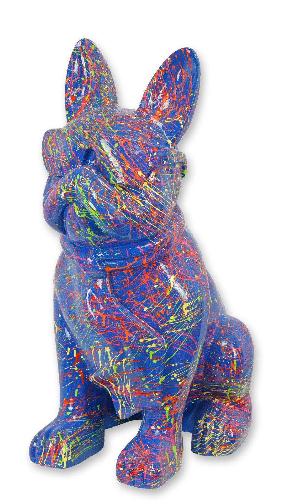 Aubaho Dekoobjekt Figur Bulldogge mit Sonnenbrille und Krawatte blaue Spritzer Replikat