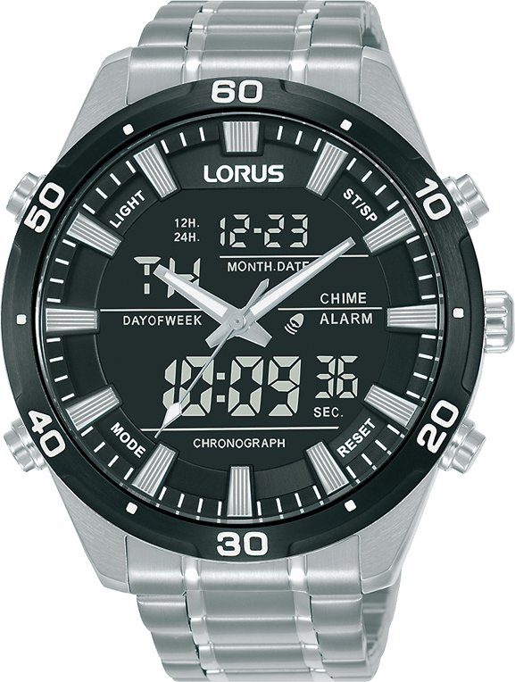 LORUS Chronograph RW649AX9, Armbanduhr, Quarzuhr, Herrenuhr, Stoppfunktion, Digitalanzeige, Datum