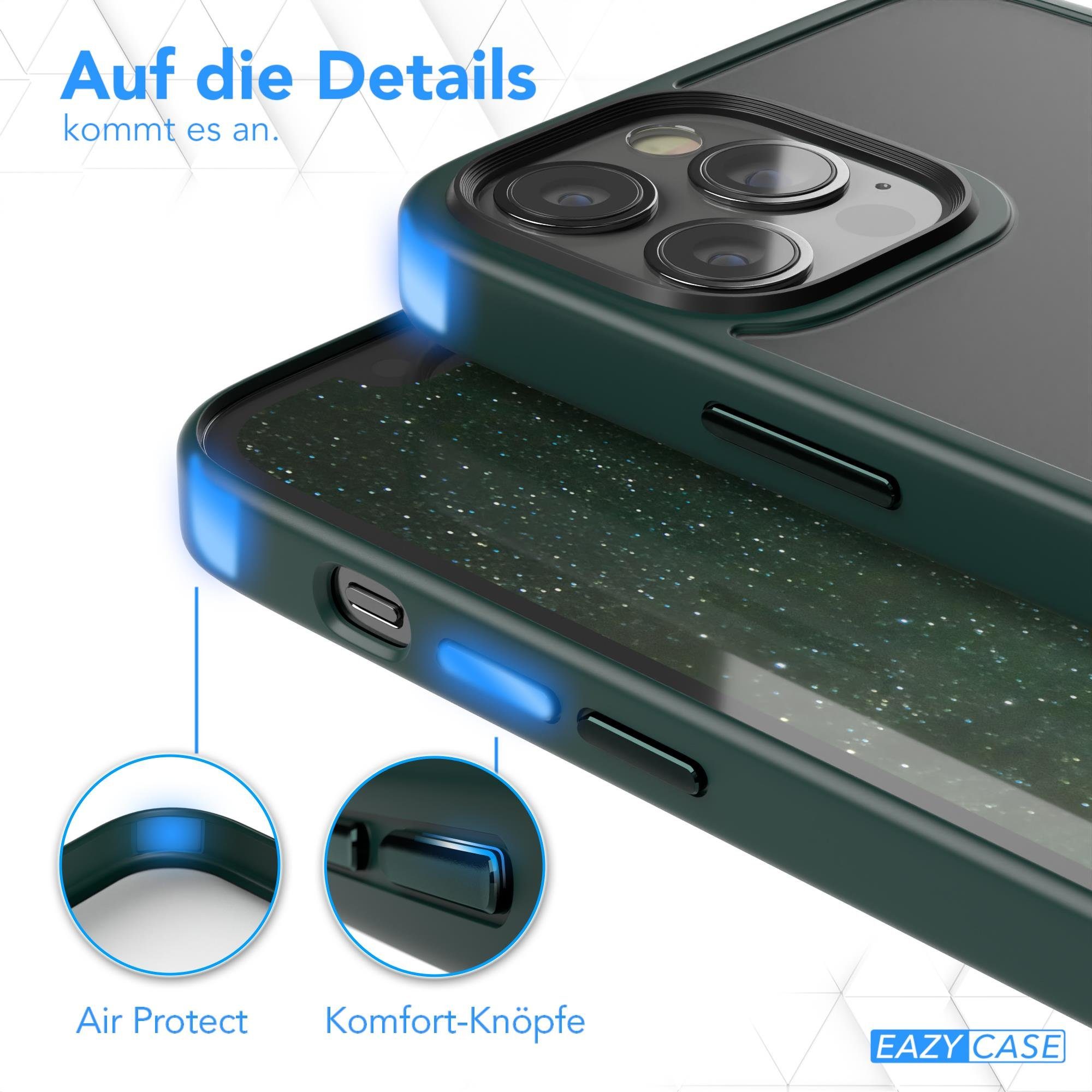 EAZY CASE Handyhülle Outdoor Case für Apple iPhone 12 / 12 Pro 6,1 Zoll, Slim Cover Durchsichtig Robust Back Cover stoßfest Grün / Nachtgrün