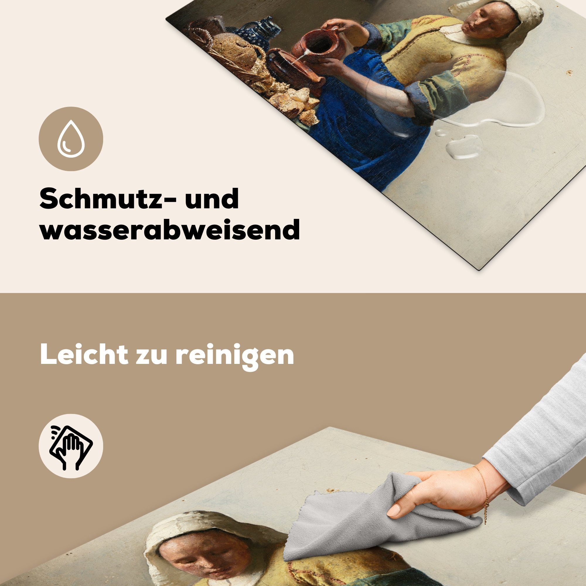 MuchoWow Herdblende-/Abdeckplatte Das Milchmädchen - Ceranfeldabdeckung Vermeer, für 81x52 die Johannes tlg), Induktionskochfeld Schutz Vinyl, cm, (1 küche