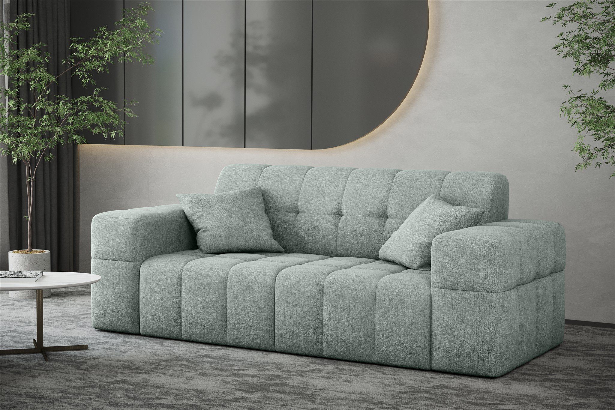 Fun Möbel Sofa Sofa Designer-Sofa Eisblau Rundumbezug Harmony, 2-Sitzer in NANCY Stoff