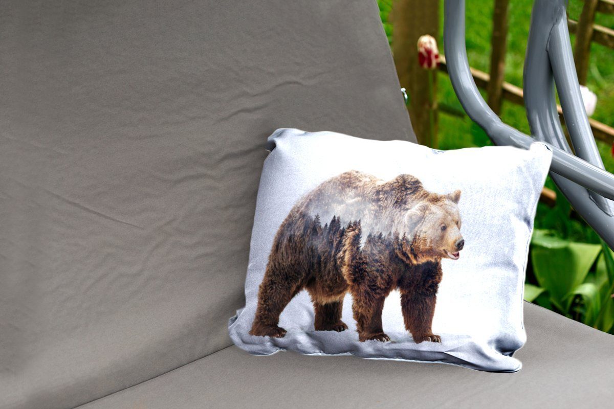 MuchoWow Dekokissenbezug, Kissenhülle eines Bären eines Outdoor-Dekorationskissen, Waldes, Polyester, Dekokissen und Mehrfachbelichtung