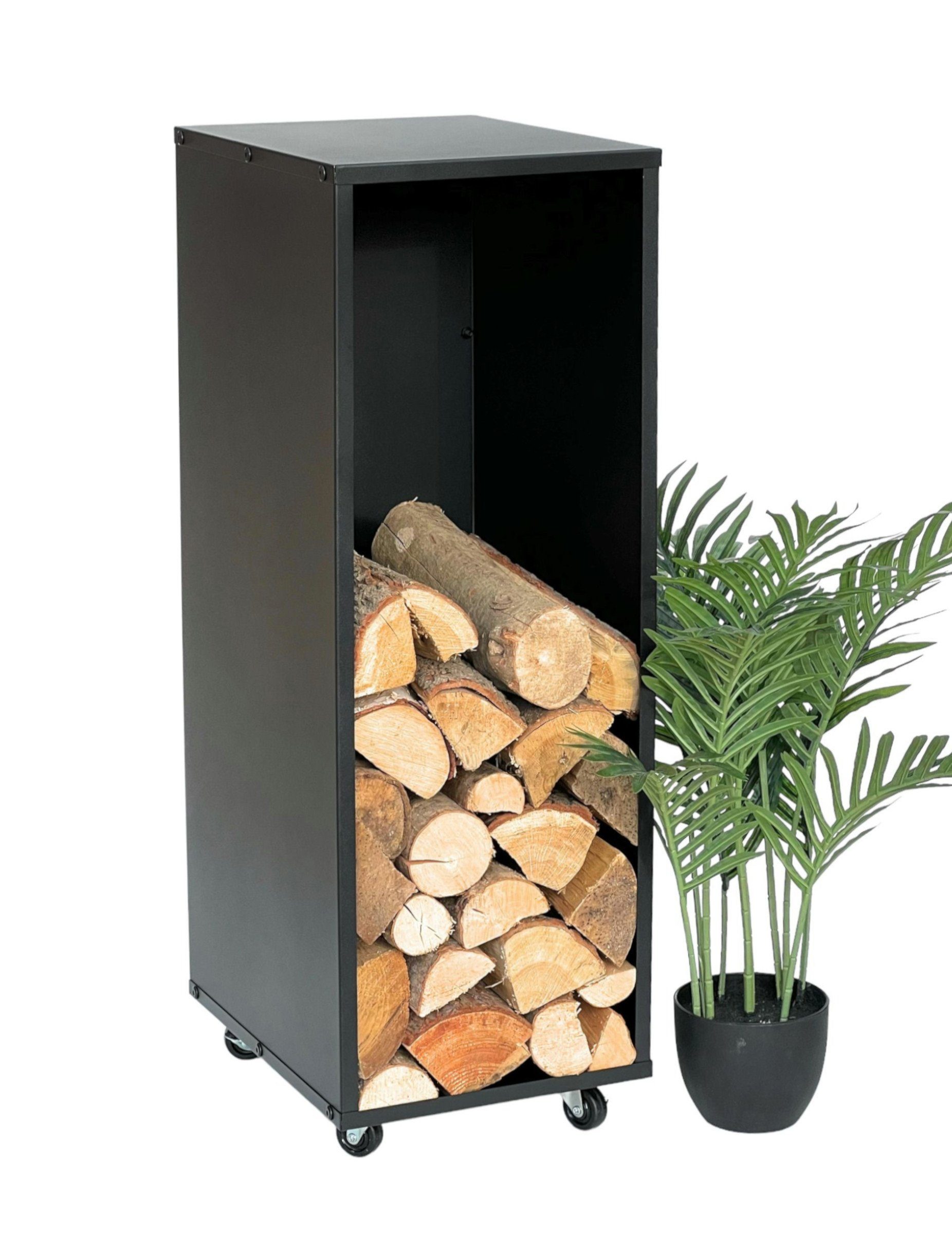 DanDiBo Kaminholzregal Innen Metall Schwarz Kaminholzständer 85 cm mit Roll günstig online kaufen
