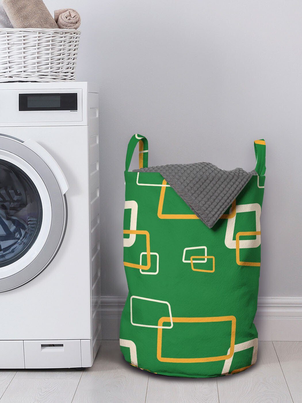Abakuhaus Wäschesäckchen Wäschekorb mit Jahrhunderts Rectangles-Art-Bild Griffen Mitte Kordelzugverschluss für des Waschsalons