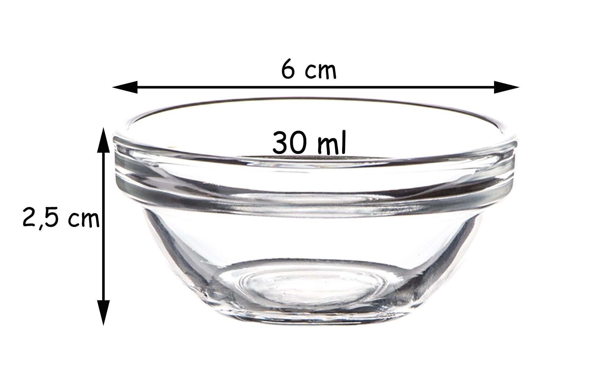 Luminarc Dipschale Glas Für Dip, Marmelade, Konfitüre Stapelbar Mini-Soßenschalen, Glas, (Set, 12-tlg), Bruchresistent, Zeitloses Design, Spülmaschinenfest