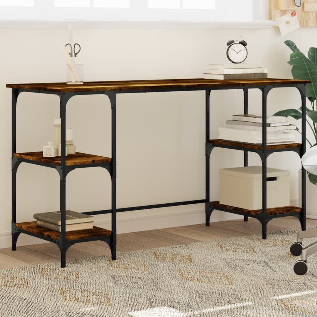 vidaXL Schreibtisch Schreibtisch Räuchereiche 140x50x75 cm Metall Holzwerkstoff
