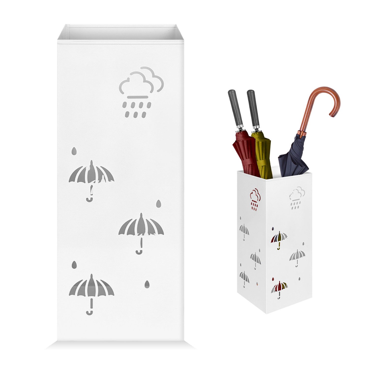 OSTWOLKE Schirmständer Regenschirmständer Schirmhalter Regenschirmkorb Wasserauffangschale, Metall, Umbrella Stand für Haus Büro Eingangsbereich, 42 x 16 x 16 cm