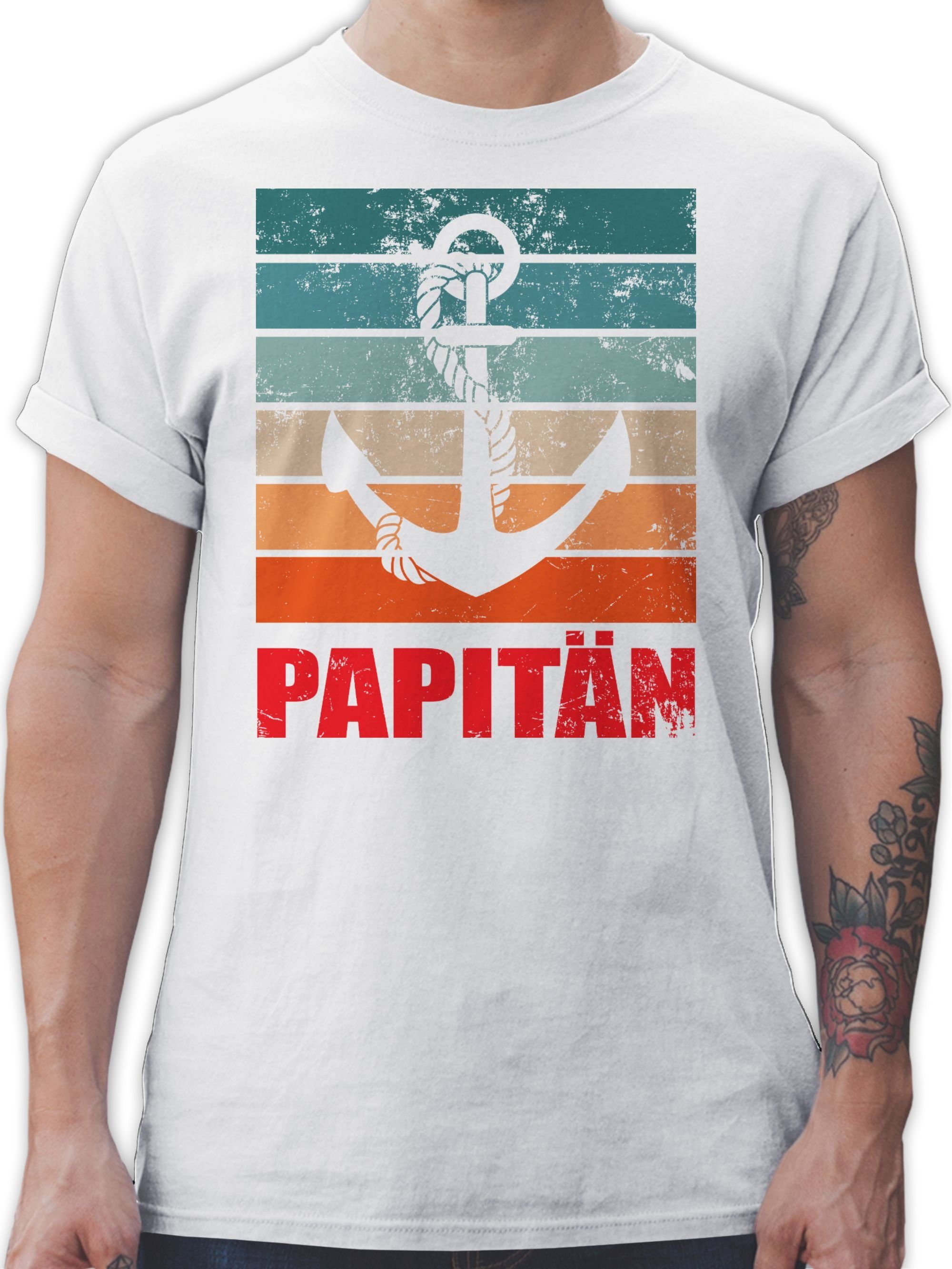 Shirtracer T-Shirt Papitän Papa Kapitän Geschenk für Bootsfahrer Vatertag Geschenk für Papa 03 Weiß