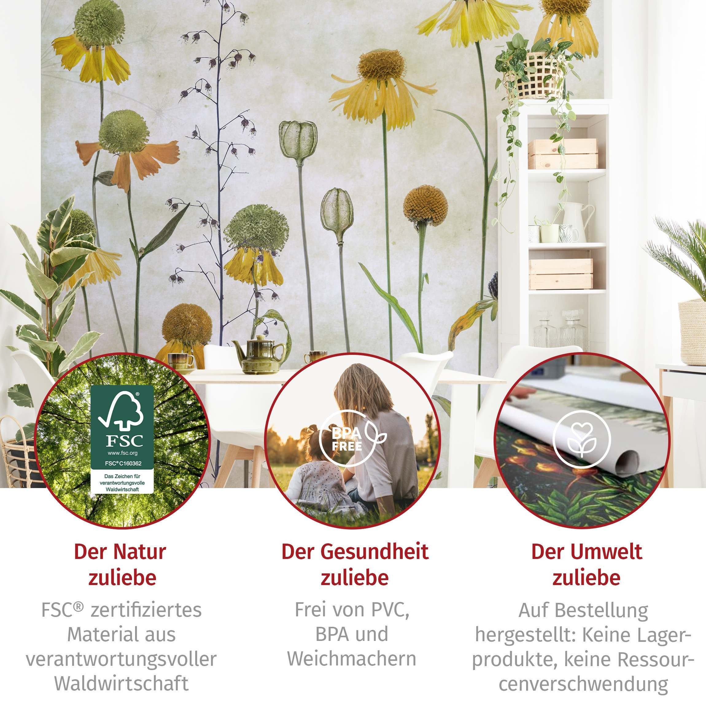 Bilderdepot24 Fototapete Blumen Helenium Blüten Blumentapete Floral Natur Vintage Kunst Gelb, Glatt, Matt, (Vliestapete inkl. Kleister oder selbstklebend), Wohn – Bild 5 von 5