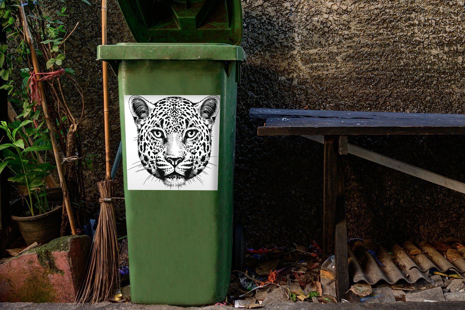 MuchoWow Wandsticker Panther - Mülltonne, St), Abfalbehälter - Container, Weiß Illustration Mülleimer-aufkleber, - Schwarz (1 Sticker